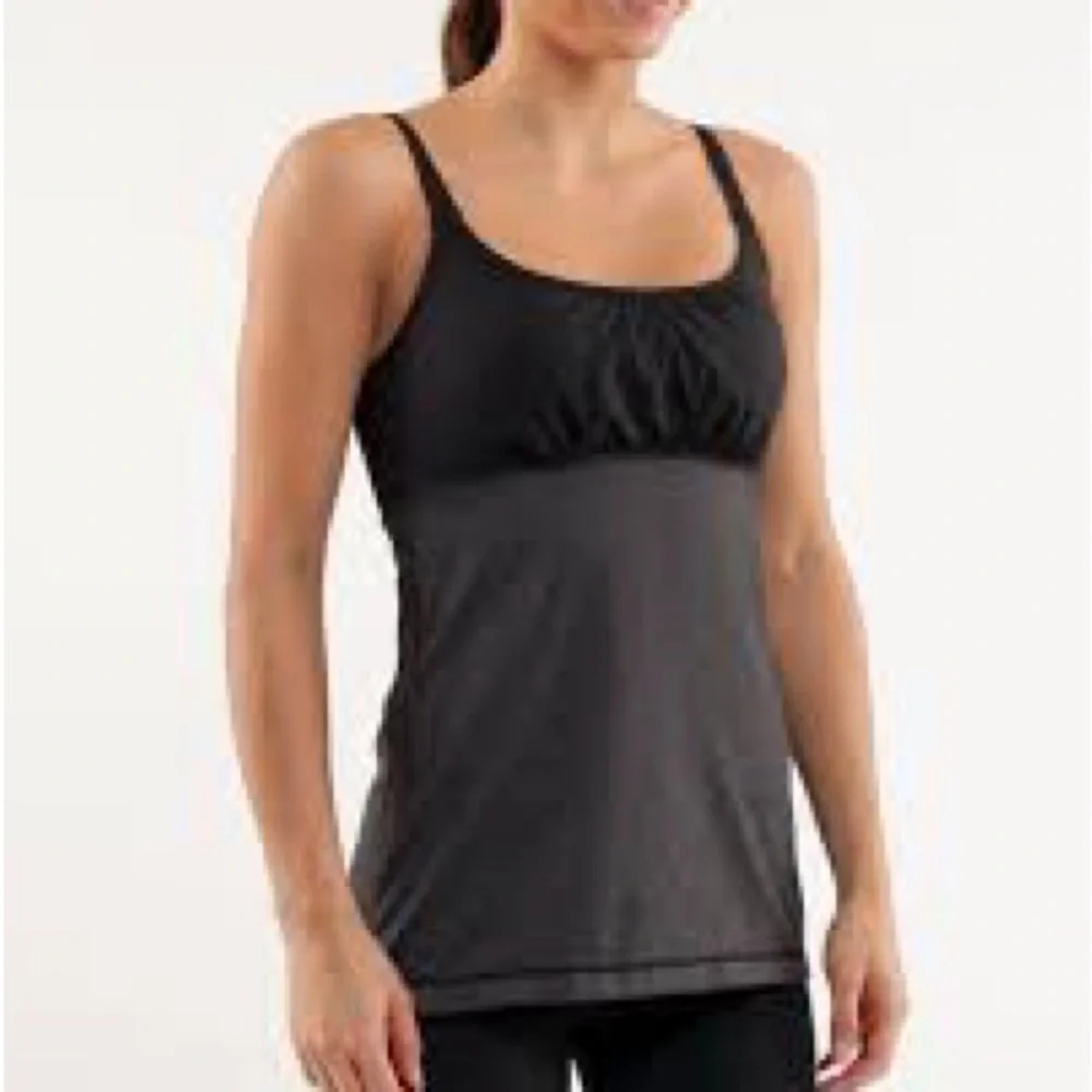 Lululemon Hot and Sweaty Tank Gray Black Adjustable Strap Built In Bra Size 8